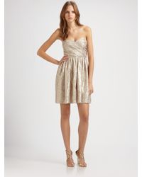 Shoshanna | Strapless Silk Metallic Dress | Lyst