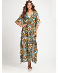 Tory Burch | Blue Long Printed Caftan | Lyst