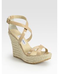 Jimmy Choo | Natural Porto Patent Leather Espadrille Wedge Sandals | Lyst