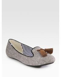 Charles Philip | Gray Sophie Wool Herringbone Tassel Loafers | Lyst