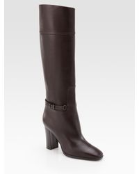 Christian louboutin Leather Knee-high Riding Boots in Brown | Lyst