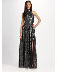 Halston | Black Chevron Striped Caftan Dress | Lyst