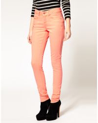 Lyst - Asos Collection Asos Neon Coral Skinny Jeans in Pink