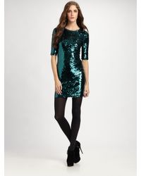 BCBGMAXAZRIA | Green Marta Three-quarter Sleeve Sequin Dress | Lyst