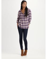 C&C California | Purple Plaid Pintuck Button-down Top | Lyst