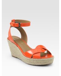 Elie Tahari | Orange Dawn Patent Leather Espadrille Wedge Sandals | Lyst