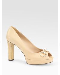 Gucci | Natural Sunset Leather Horsebit Platform Peep Toe Pumps | Lyst