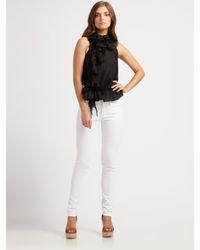 Ralph Lauren Blue Label | Black Linen/silk Ruffle Halter Top | Lyst