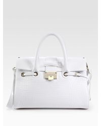 Jimmy Choo | White Large Rosalie Croc-stamped Leather Satchel | Lyst