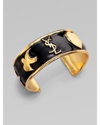 Saint Laurent | Black Ycons Enamel Accented Logo Cuff Bracelet/small | Lyst