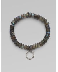 Sydney Evan | Gray Diamond Accented Rhodium Hexagon Beaded Bracelet | Lyst