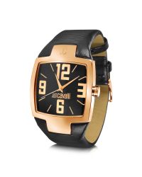 Just Cavalli - Black Lusa - Square Rose Gold Plated Dial and Leather Watch - Lyst