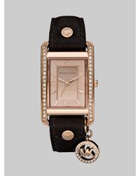 Michael Kors | Brown Rectangular Leather Strap Watch | Lyst