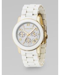 Michael Kors | Stainless Steel & White Rubber Chronograph Watch | Lyst