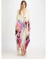 Roberto Cavalli | White Deep V Silk Caftan Gown | Lyst
