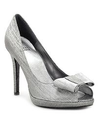 Stuart Weitzman | Metallic Bowright Lame - Pewter Lame Peep Toe Pump | Lyst