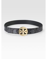 Tory Burch | Black Snakeskin Print Leather Belt | Lyst