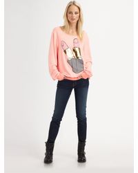 Wildfox | Pink Brigitte Oversized Lipstick-Print Sweater | Lyst