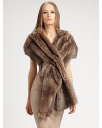 Donna Karan | Brown Shearling Scarf | Lyst