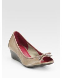 Cole Haan | Brown Air Tali Leather Peep Toe Wedge Sandals | Lyst