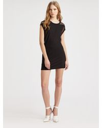 T By Alexander Wang | Black Fitted Mesh-detail Dress | Lyst