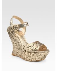 Alice + Olivia | Metallic Jana Laser-cutout Wedge Sandal | Lyst