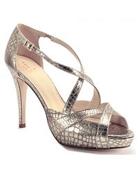 kate spade new york | Get - Metallic Platinum Leather Crocodile Printed Platform Strappy Sandal | Lyst