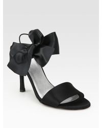 Stuart Weitzman | Black Bow Satin Slingback Sandals | Lyst