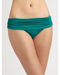 Badgley Mischka | Green Shirred Fold-Over Bikini Bottom | Lyst