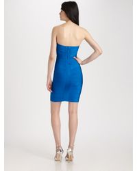 Hervé Léger | Blue Strapless Dress | Lyst