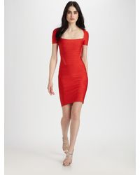 Hervé Léger | Red Square Neck Dress | Lyst
