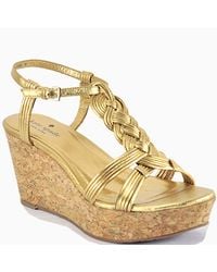kate spade new york | Metallic Gold Leather Cork Wedge Sandal | Lyst