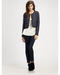 Theory | Blue Ladonia Cropped Tweed Jacket | Lyst