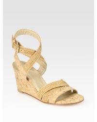 Stuart Weitzman | Natural Backlash Woven Cork Wedge Sandals | Lyst
