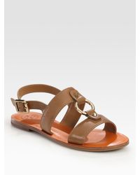Tory Burch | Brown Fletcher Leather Buckle Slingback Sandals | Lyst