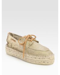 Tory Burch | Metallic Linen Espadrille Boat Shoes | Lyst