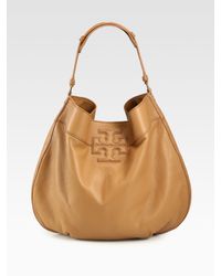 Tory Burch | Natural Logo-Stacked T Hobo Bag | Lyst