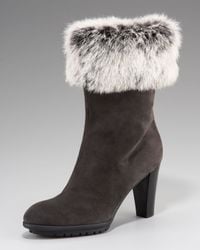 Aquatalia | Brown Suede and Fur Ankle Boots | Lyst