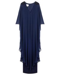 Notte by Marchesa | Blue Embroidered Shoulder Kaftan Gown | Lyst