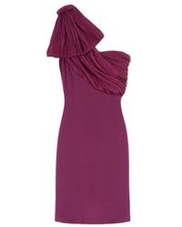 Notte by Marchesa | Purple Pleated Bow Shoulder Dress | Lyst