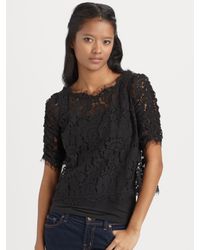 Joie | Black Fanny Cropped and Scalloped Lace Top | Lyst