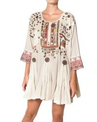 Lyst Mes Demoiselles Folk Embroidered Cotton Gauze Dress In Natural