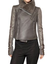 Rick Owens | Gray Asymmetric Shearling Biker Jacket | Lyst