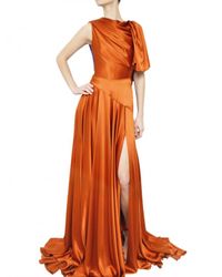 ROKSANDA | Brown Draped Silk Satin Dress | Lyst