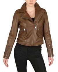 Burberry Brit | Brown Cropped Moto Leather Jacket | Lyst