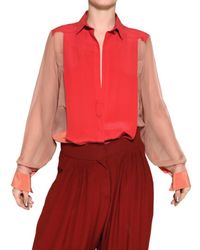 Chloé | Pink Crepe De Chine On Silk Chiffon Shirt | Lyst
