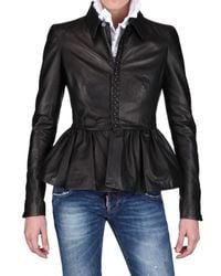 DSquared² | Black Ruffled Bottom Nappa Leather Jacket | Lyst