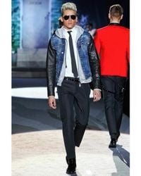 DSquared² | Blue Denim & Leather Eagle Print Sport Jacket for Men | Lyst