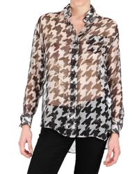 John Galliano | Black Houndstooth Print Chiffon Shirt | Lyst