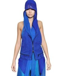 Haider Ackermann | Blue Suede On Silk Chiffon Vest | Lyst